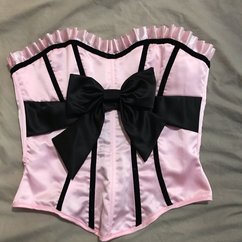 Pink satin bow corset